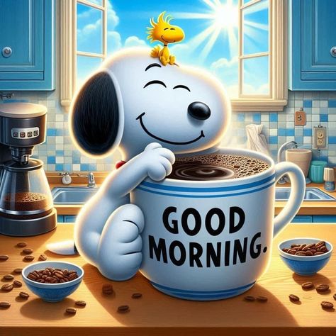 Good Morning Train, Lunch Pics, Snoopy Friday, Snoopy Cafe, Good Morning Snoopy, Snoopy Dog, Good Morning Greeting Cards, Good Morning Funny Pictures, Good Morning Sweetheart Quotes