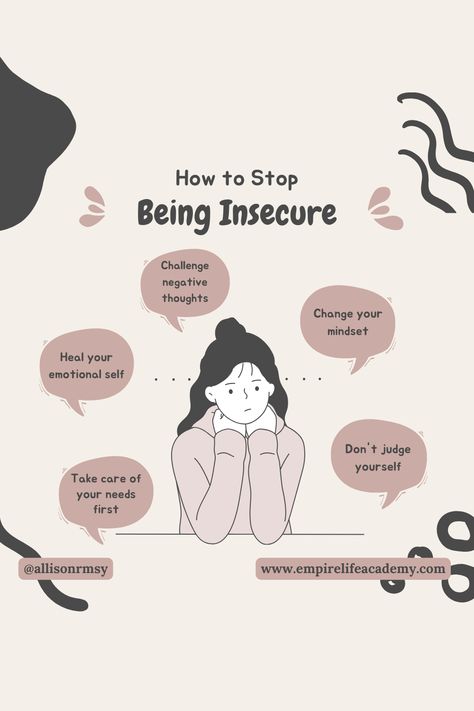 How to Stop Being Insecure Challenge negative thoughts. Change your mindset. Don't judge yourself. Take care of your needs first. Heal your emotional self. Stop Feeling Insecure, How To Stop Being Insecure, How To Not Be Insecure, Don't Be Insecure, Insecure Show, Insecure Quotes, Stop Being Insecure, Challenge Negative Thoughts, Being Insecure