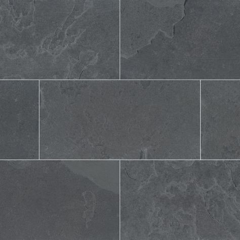 MSI Montauk Black 12 in. x 24 in. Gauged Slate Floor and Wall Tile (10 sq. ft. / case)-SHDMONBLK1224G - The Home Depot Black Tile Bathroom Floor, Grey Slate Tile, Black Slate Tiles, Black Tile Bathrooms, Porcelain Tile Bathroom, Slate Tiles, Slate Tile Floor, Diy Bathroom Storage, Slate Flooring