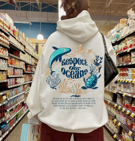 Protect Our Oceans Hoodie,  Ocean Conservation T-shirt, Surfing Sweatshirt For Ocean Lover, Trendy Ocean Creatures Gift,A1472 ⚜️Welcome to CustomTeeCHIQ ⚜️ "We want to know, design and print what you imagine. " - We design, print and press our products. - Our design will be made with Direct to Film technology. - If you want to add or change anything to the existing design that we show in the screenshot, please contact us. - If you enter the wrong address with your order, we will try to help you Protect Our Oceans, Jacket Aesthetic, Ocean Stuff, Christmas Boards, Womens Oversized Hoodie, Aesthetic Hoodies, Save Our Oceans, Blank Apparel, Ocean Conservation