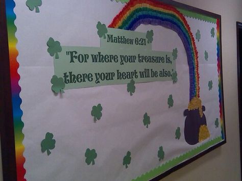 March bulletin board Christian St Patricks Day Bulletin Board, March Bulletin Board Ideas For Church, March Church Bulletin Board Ideas, March Bulletin Board Ideas, Church Poems, Fall Church Bulletin Boards, Catholic Bulletin Boards, Christian Kids Activities, March Bulletin Board