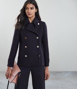 Women's Jackets, Winter Coats & Blazers for Ladies - Reiss Pea Coats Women, Navy Coat, Cocoon Coat, Raincoats For Women, Cold Weather Outfits, Casual Winter Outfits, Pea Coat, Women's Coats & Jackets, Pearl Buttons