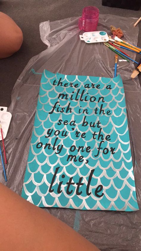 Sorority mermaid themed poster for big little week Mermaid Big Little Reveal, Big Lil Gifts, Big Little Quotes, Big Little Canvas, Big Little Basket, Big Sister Announcement, Alpha Phi Omega, Big Little Shirts, Big Lil