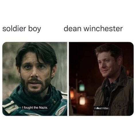 Supernatural Jokes, Spn Memes, Soldier Boy, Supernatural Wallpaper, Supernatural Pictures, Supernatural Dean Winchester, Winchester Supernatural, Supernatural Destiel, Tv Supernatural