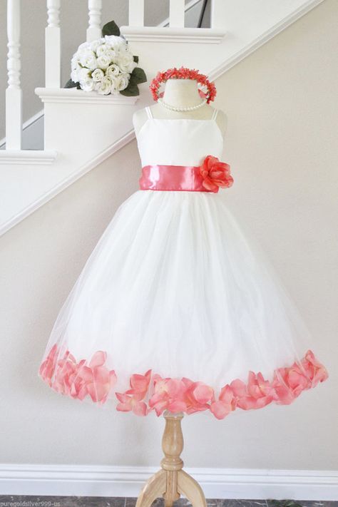 CORAL GUAVA Flower Girl Dresses Petal. WHITE by NollaCollection Guava Flower, Coral Flower Girl Dresses, Rose Petal Dress, Flower Girl Outfits, Easter Wedding, Coral Flower, Dress Idea, Wedding Flower Girl Dresses, Charlotte Wedding