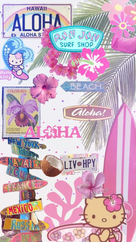 #coconutgirl #beach Hawaiian Hello Kitty Wallpaper, Kawaii Beach, Cute Wallpapers Aesthetic Hawaii, Tropical Gyaru Wallpaper, Beach Gyaru Wallpaper, Cocunut Girl Aesthetic, Cocnut Girl Wallpaer, 헬로키티 배경화면, Pink Wallpaper Hello Kitty