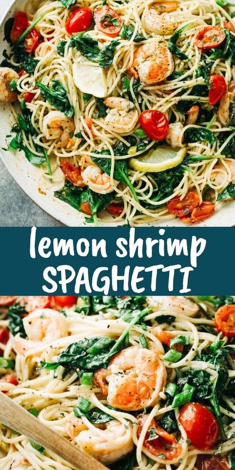 Lemon Garlic Shrimp Pasta With Spinach, Pasta With Shrimp And Spinach, Shrimp And Spinach Recipes, Shrimp Spinach Pasta, Shrimp And Green Beans, Shrimp And Spinach, Bean Pasta Recipes, Pasta With Green Beans, Shrimp Spinach