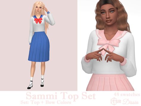 Long sleeves crop school uniform style top with cute bow recolorable with accessory - 48 swatches #sims4 #sims4cc #sims 4 #sims 4 cc #sims4 cc #ts4 #ts4cc #ts4 cc #maxis mix #maxis match #maxis-mix #sims clothes #sims 4 clothes #sims 4 top #sailor moon Sims 4 Cc Sailor Uniform, Sims 4 Sailor Uniform, Sims 4 Sailor Moon Cc, School Uniform Style, Sailor Moon Dress, Lori Dress, Los Sims 4 Mods, Moon Clothing, Masculine Clothing