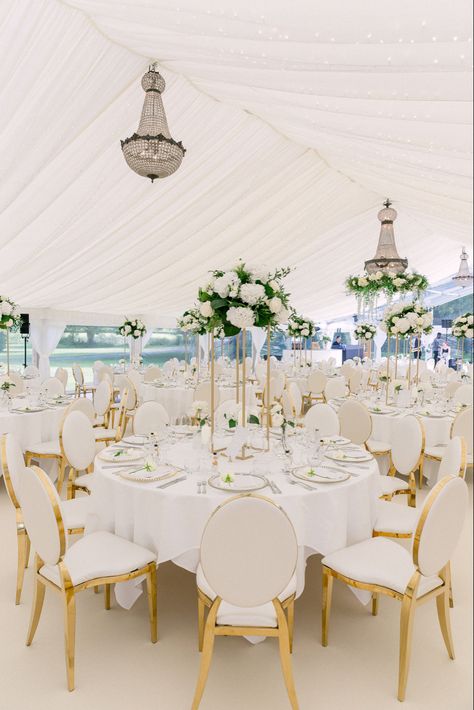 English Marquee Wedding, White Gold Colour Palette, Wedding Reception Alternatives, Marquee Wedding Decor, Wedding Dinner Table Setting, Gold Colour Palette, House Castle, Wedding Marquee, The Manor House