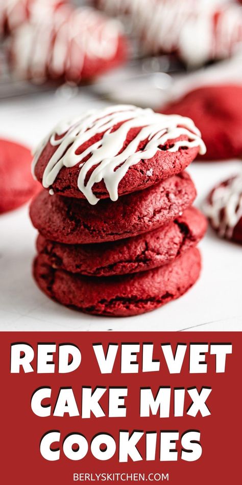 Stack of four red velvet cake mix cookies. Cookie Recipe With Oil, Cake Mix Cookies Recipes, Cake Mix Recipes Homemade, Vanilla Cookie Recipe, Red Velvet Cake Mix Cookies, Velvet Cookies, Box Recipes, Red Velvet Cake Mix, Cake Mix Cookie Recipes