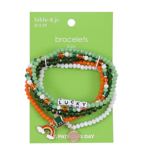 Stylish and eye - catching, the St Patrick's Day Rainbow & Hat Charm Bracelets by hildie & jo will make great accessories for the upcoming St Patrick’s Day celebration This pack contains five bracelets made of beads in lovely hues Some of them are designed with charms resembling a hat and rainbow with clouds at both ends You can also add these bracelets to the gift basket of a loved one Brand: hildie & joIncludes five braceletsContent: 70% Glass, 10% Polyethylene, 10% Zinc Alloy, 8% Enamel & 2% Rainbow With Clouds, Rainbow Hat, Discounts For Teachers, Rainbow Hats, Holiday Bracelets, Beads Craft Jewelry, Diy Jewlery, Luck Of The Irish, Needle Arts