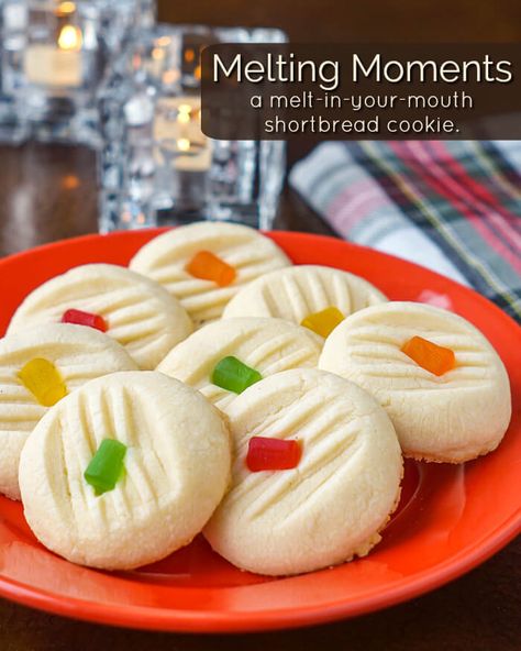 These Melting Moments truly are the lightest, most delicious, melt in your mouth, shortbread cookies that I've ever tried. Wonderful dipped in chocolate & freeze well too. Melt In Your Mouth Shortbread, Melting Moments Cookies, Rhubarb Dessert, Newfoundland Recipes, Xmas Baking, Melting Moments, Brownies Cookies, Rock Recipes, Sweet Bites