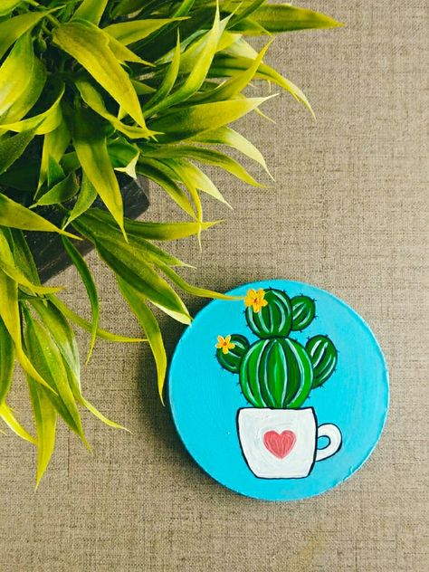 Used MDF coaster and acrylic paints for this one. Would make a pretty gift! Mdf Coasters Painting, Mdf Keychain Painting Ideas, Mdf Fridge Magnets Diy, Painted Coaster Ideas, Coster Painting Diy, Coaster Painting Ideas, Mould Art, Magnet Painting, Wooden Quotes