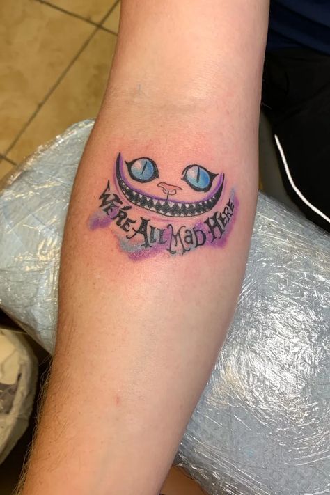 Tattoo Drawing Outline, Cat Tattoo Drawing, Cheshire Cat Tattoo Ideas, All Mad Here Tattoo, We're All Mad Here Tattoo, Here Tattoo, Cheshire Cat Tattoo, Cat Tattoo Ideas, Cat Tattoo Simple