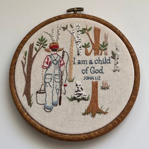 Best Seller Kits Nature Embroidery Designs, Christian Embroidery, Boy Walking, A Child Of God, Stitch Guide, Christian Wall Decor, Boy Fishing, Gifts For Children, Hand Embroidery Kit