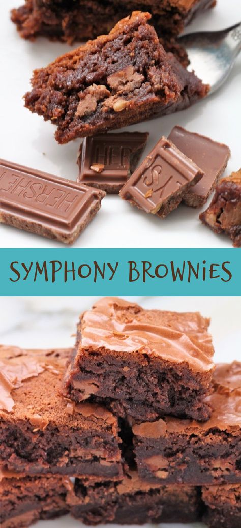 Recipes With Brownie Mix Boxes Candy Bars, Symphony Brownies Recipes, Brownies With Candy Bars In The Middle, Symphony Brownies, Work Desserts, Bittersweet Symphony, Chocolate Bar Recipe, Sweet Carrot, Mix Recipes