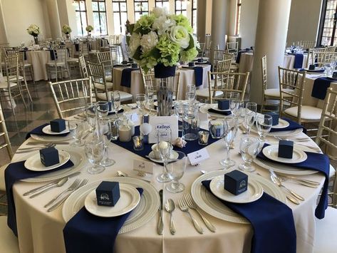 Cadet West Table Arrangement Navy Blue Wedding Table Settings, Driftwood Centerpieces, Ideas Decoracion Salon, Champagne Decor, Rabbit Wedding, Navy Gold Wedding, Navy Blue And Gold Wedding, Navy Table, Wedding Guest Table