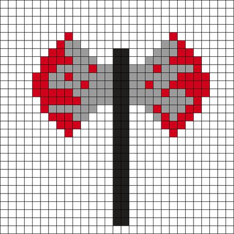 BLOODY AXE Perler Bead Pattern | Bead Sprites | Misc Fuse Bead Patterns Perler Bead Patterns Knife, Vampire Perler Beads, Viking Pixel Art, Goth Perler Bead Patterns, Perler Patterns Small, Emo Pixel Art, Horror Pixel Art, Pixel Art Halloween, Halloween Pixel Art