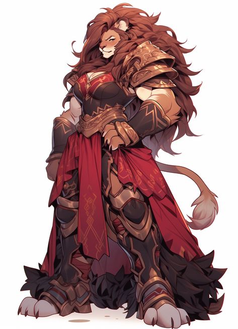 Tabaxi Paladin Female, Tabaxi Dnd Female, Dnd Tabaxi Female Rouge, Leonin Barbarian, Leonin Female, Beast Character Design, Leonin Dnd, Lion Fursona, Lion Character