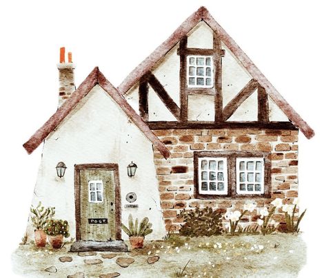 Plaster House, What Is Your Dream, Watercolor House Painting, Watercolor Architecture, House Sketch, Watercolour Inspiration, House Illustration, House Portraits, Watercolor Paintings Tutorials