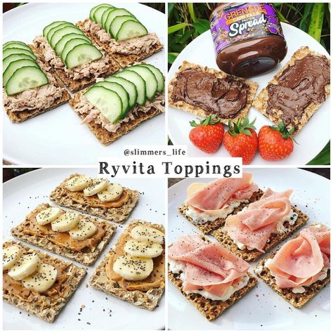 Ryvita are one of my favourite breakfast, lunch or snack ideas. These are all crisp breads but love rice cakes too. Ryvita are low cal,… Ryvita Toppings Lunch Ideas, Rice Cake Sandwich Lunch Ideas, Rice Cakes Toppings Lunches, Rice Cake Lunch Ideas, Ryvita Toppings, Protein Rice Cake Ideas, Rice Cake Low Calorie, Trader Joes Recipes Healthy, Pb Fit