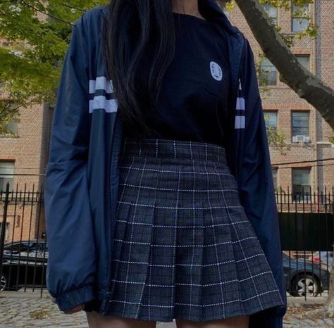 Dark Blue Clothing Aesthetic, Dark Blue Korean Outfit, Gamer Clothes Aesthetic, Dark Blue Grunge Outfit, Dark Blue Alt Outfit, Gamer Outfits Girl, Dark Blue Outfits Aesthetic, Dark Blue Aesthetic Clothes, Grunge Blue Outfit