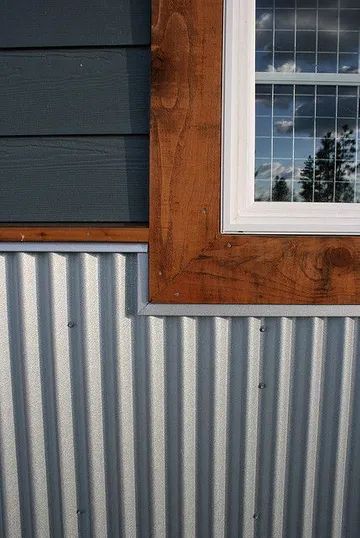 Bohemian Mobile Home, Mobile Home Siding, Exterior Window Trim, Mobile Home Skirting, Corrugated Metal Siding, Mobile Home Exteriors, Mobile Home Renovations, Exterior Window, Window Trim Exterior