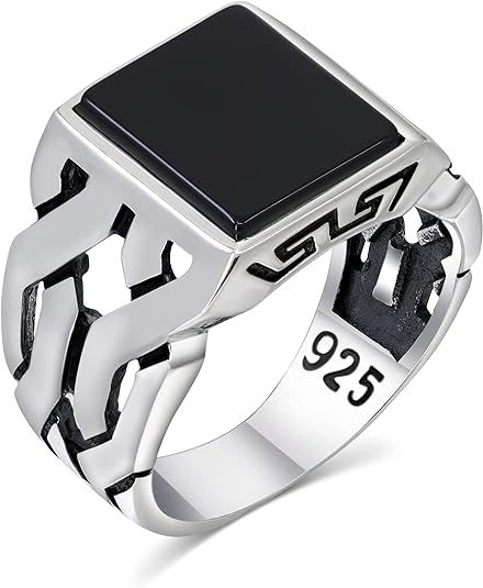 This Sterling Silver Ring features a shiny polished silver polish finish. It is made of 925 Sterling Silver and stamped with a purity mark of 925 which indicates the piece is made from pure silver
Stone is Onyx which is known for its sleek and glossy appearance, as well as its durability and resistance to wear and tear. It is also believed to have various healing properties Silver Rings For Men, Silver Ring For Men, Black Onyx Stone, Coin Ring, Black Onyx Ring, Mens Silver Rings, Ring For Men, Sterling Silver Mens, Cuban Link Chain