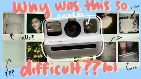 Youtube Thumbnail showing Polaroid Go camera in the middle and 10 polaroid photos as backgrounds. There are commentary pointing to each photo with text such as "*sigh*", "hello?", "meh", "???", and a face with a neutral expression Polaroid Go, Aesthetic Journal, Polaroid Camera, Journal Spreads, Double Exposure, Spreads, Things To Buy, Art