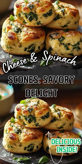 Cheese & Spinach Scones: Savory Delight Scones Savory Recipe, Spinach Scones, Scones Savory, Savory Scones Recipe, Lemon Raspberry Cheesecake, Breakfast Scones, Cozy Afternoon, Cheese Spinach, Cheese Scones