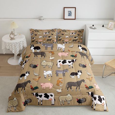 Amazon.com: Farm Animals Bedding Set Twin for Kids,Cartoon Farmhouse Animal Theme Duvet Insert for Boys Girls Teens Funny Horse Sheep Cow Comforter Set Cute Pig Cat Dog Rooster Quilt for All Season,Gray : Home & Kitchen Rustic Farmhouse Bedding, Cow Comforter, Sheep Milk, Bedding Comforter Sets, Farmhouse Bedding, Funny Horse, Milk Cow, Comforter Set, Duvet Insert