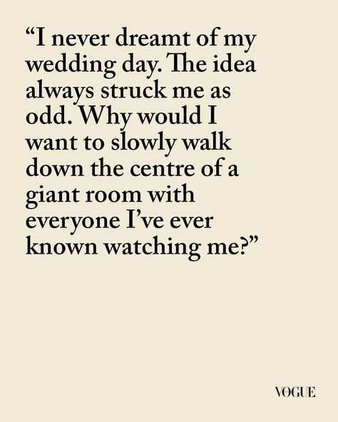 Would you dare to skip the guest list entirely on your big day? This bride’s bold decision to have a wedding with zero attendees challenges the very idea of the big day. “Maybe afterwards we’d dunk ourselves in the sea water. Whatever felt right at the time. But crucially: no guests! No one watching us engage in this ceremony that is simultaneously the most well-established yet bizarre tradition in the world,” she writes. At the link in bio, a writer tells us how embracing solitude on her we... Runaway Bride Quotes, Bride Quotes, The Guest List, Runaway Bride, Sea Water, Guest List, Big Day, Wedding Day, Felt