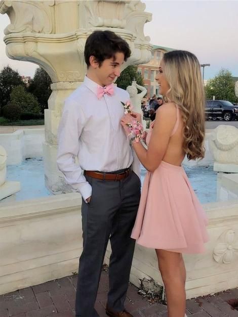 f670ef5d2d6bdf8f29450a970494dd64desc46514009ri Pink Homecoming Couple, Pink Hoco Couple, Blush Pink Dress Short, Homecoming Couple, Hoco Dresses Short Tight, Hoco Dresses Long Sleeve, Hoco Dresses Tight, Mermaid Prom Dresses Lace, Pink Dress Short