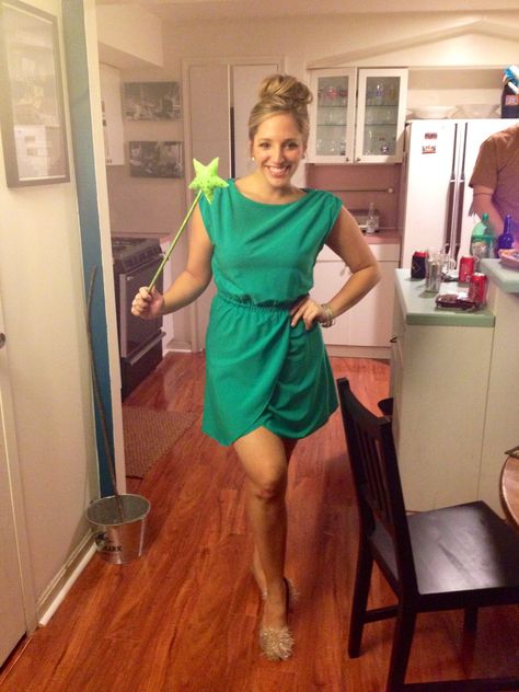 DIY Tinkerbell Costume - green dress, bun, poms added to flats, wand...good to go! love this! Tinkerbell Diy Costume, Diy Tinkerbell Costume Women, Tinkerbell Costume Women, Costume Women Diy, Diy Tinkerbell Costume, Disney Costumes Diy, Peter Pan Costumes, Tinkerbell Costume, Holiday Party Inspiration