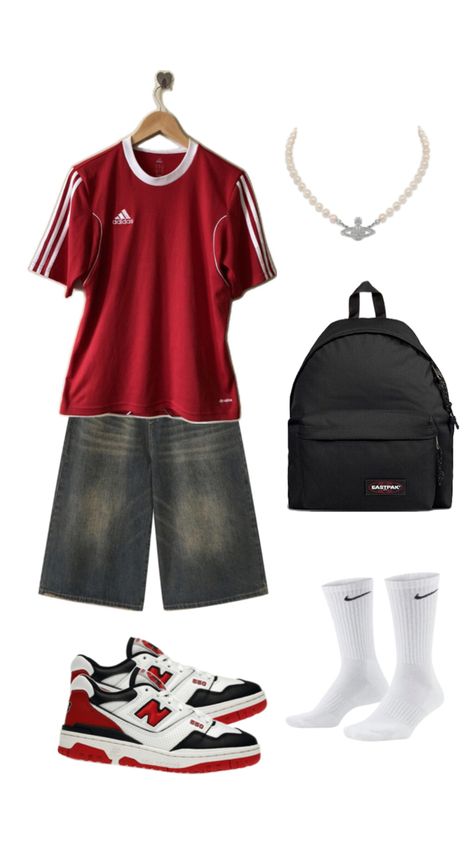 Red School Outfits, Red Streetwear Outfit, Formal Streetwear, Outfit Ideas For School, Chica Cool, Red Streetwear, Outfit Inspo Casual, Swaggy Outfits, Cute Everyday Outfits