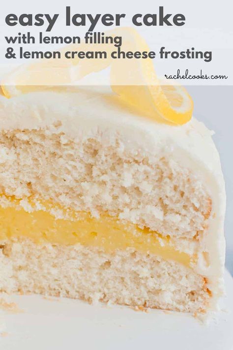 Lemon Filling Recipe, Cake With Lemon Filling, Lemon Cream Cheese Icing, Lemon Birthday Cakes, Lemon Cake Filling, Lemon Cake Easy, Box Cakes, Lemon Layer Cakes, Lemon Pie Filling