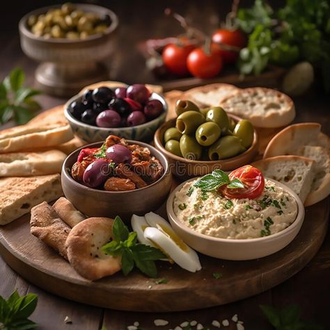 The flavors of the Mediterranean with a mezze platter royalty free stock photo Arabian Nights Food Ideas, Mezze Platter Ideas, Mezze Table, Mediterranean Platter, Romantic Food, Dessert Flavors, Mediterranean Table, Meze Platter, Mezze Platter