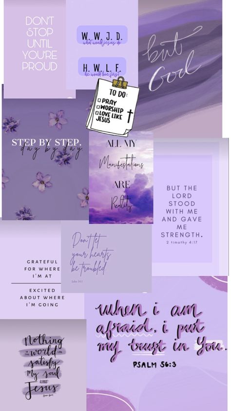 This is a cute purple collage of Christian quotes and saying 💜💜 Christian Backgrounds Purple, Purple Wallpaper With Quote, Purple Bible Verse Wallpaper, Purple Aesthetic Wallpaper Quotes, God Plan, Purple Collage, Journal Bible Quotes, Cute Bible Verses, Worship Lyrics