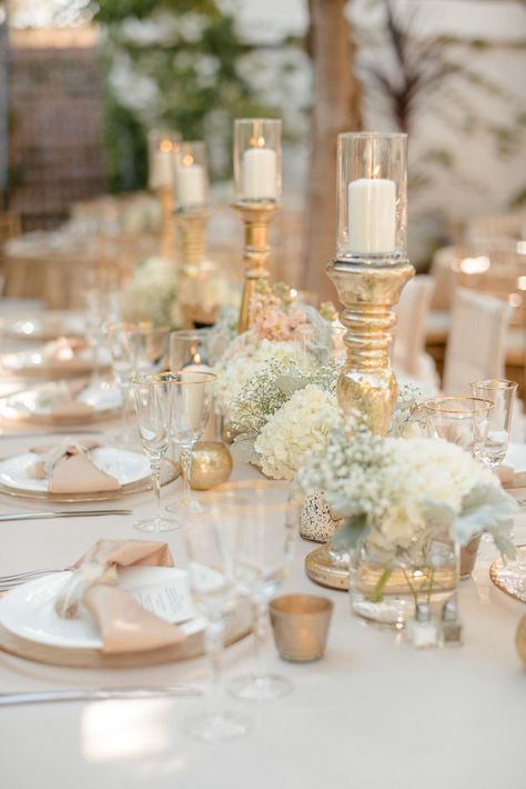 Weddings Decorations Elegant Romantic, Silver Wedding Theme, Flowers And Candles, Flowers Candles, Gold Wedding Theme, Gold Wedding Decorations, Decor Candles, Orange County Wedding, Wedding Table Decorations