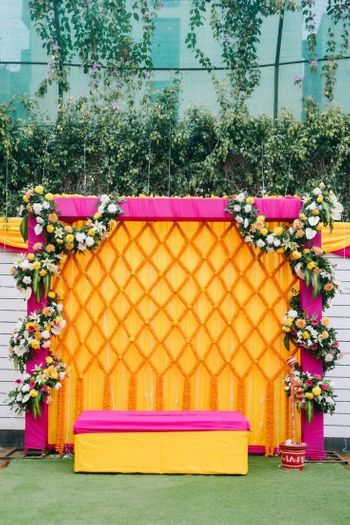 Photo of Pretty teepee tent for a mehendi Floral Backdrop Wedding, Haldi Ceremony Decorations, Reception Stage Decor, Mehendi Decor Ideas, Haldi Decor, Mehendi Ceremony, Wedding Decor Photos, Wedding Background Decoration, Wedding Entrance Decor