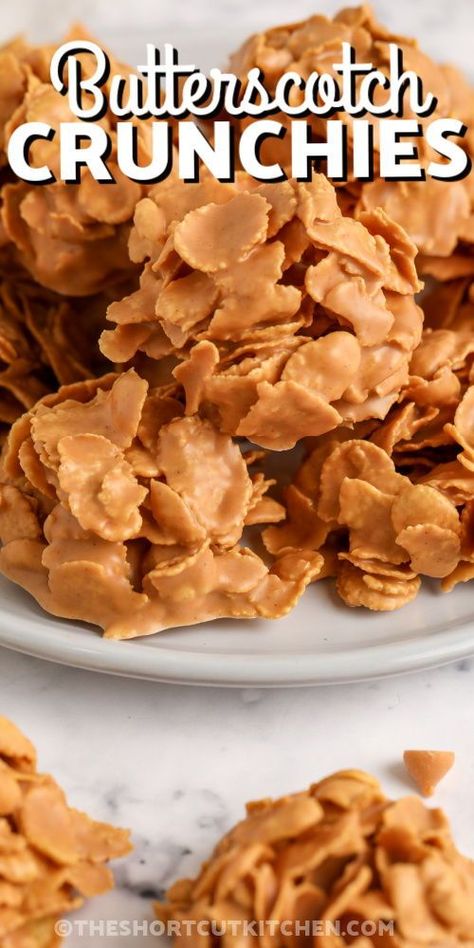 Butterscotch Crunchies, Xmas Baking Recipes, Recipes With Butterscotch Chips, Peanut Butter Cornflakes, Crunchies Recipe, Cornflake Recipes, Cornflake Cookies Recipe, Butterscotch Desserts, Butterscotch Chip Cookies