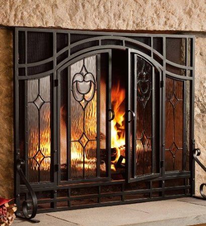 Floral Fireplace, Custom Fireplace Screens, Fireplace Screens With Doors, Decorative Fireplace Screens, Glass Fireplace Screen, Cottage Fireplace, Fireplace Doors, Iron Fireplace, Small Fireplace