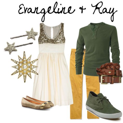 Evangeline & Ray   That is cute for everyday, but I think it is a great idea for a couples halloween costume! Ray Princess And The Frog Costume, Ray And Evangeline Costume, Ray And Evangeline, Couples Disneybound, Frog Outfits, Disneybound Couples, Ray Costume, Bounding Outfits, Disney Fall