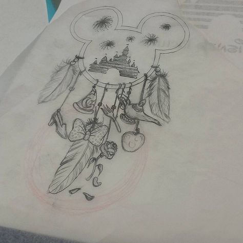 Disney Dream Catcher Tattoo, Disney Dream Catcher, Tattoos Dream Catcher, Disney Dreamcatcher, Dream Catcher Tattoo On Thigh, Disney Thigh Tattoo, Thigh Tattoo Ideas, Tattoo On Thigh, 90s Tattoos