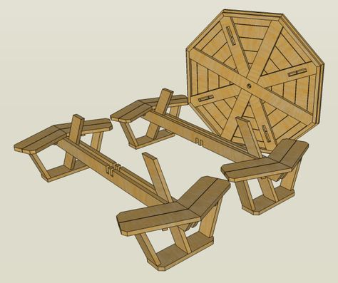 Modular Octagonal Picnic Table Plans » Famous Artisan Cabin Tables, Octagon Picnic Table Plans, Outdoor Farmhouse Table, Woodworking Plans For Beginners, Octagon Picnic Table, Landscaping Patio, Diy Picnic, Cool Things To Build, Diy Picnic Table