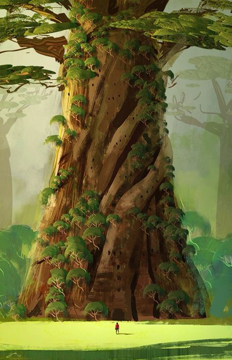 . Giant Tree, Heroic Fantasy, Art Of Animation, Fantasy Magic, Fantasy Worlds, Fantasy Places, 판타지 아트, Environment Design, World Building