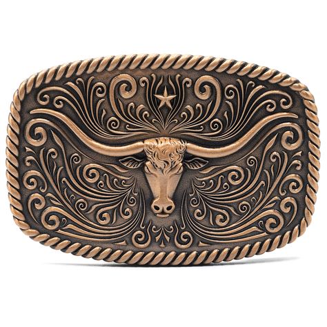 PRICES MAY VARY. Authentic Country Design: Detailed scrollwork and an authentic rope design borders the Longhorn from the front to the side of the buckle instead of cheaply embossed on the top Comfortable: Big, western-style belt buckle is comfortable for men and women and won’t dig into your waist when sitting, riding, or even rounding up cattle Easily Snaps Onto Your Belt: Large, buckle measures 4.0” L x 2.75” W with a strong, metal loop that snaps onto mens adult belts 1.5” wide and up to 1.5 Cowboy Men, Longhorn Bull, Vintage Leather Belts, Belt Holster, Rodeo Fashion, Rodeo Cowboy, Vintage Belt Buckles, Studded Belt, Country Design