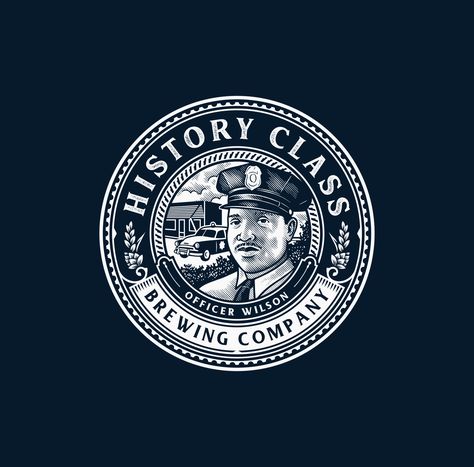 History Class / Officer Wilson by Srdjan Vidakovic on Dribbble Top Graphic Designers, History Instagram, Beer History, Geometric Font, Logo Design Ideas, History Class, Vintage Logo Design, Badge Logo, Brewing Company