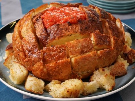 Get Sunny's Insta-Famous Cheesy Bread Bowl with Hot Roasted Tomato and Peppers Soup Recipe from Food Network The Kitchen Food Network, Sunny Anderson, Pesto Dip, Stuffed Pepper Dip, Bread Bowl, Cheesy Bread, Roasted Tomato, Stuffed Pepper Soup, Bread Bowls