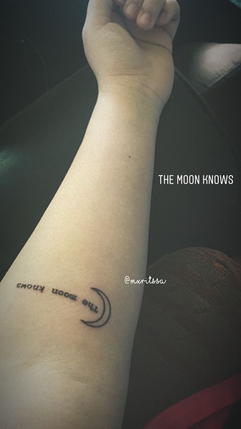 I See The Moon Tattoo, The Moon Knows Tattoo, Too The Moon And Back Tattoo, Moon Tattoo Arm, Larry Tattoos, To The Moon And Back Tattoo, Somewhere Only We Know, Writing Tattoos, Tattoo Sleeve